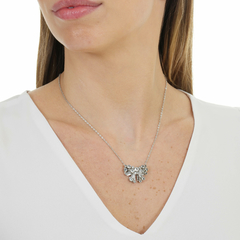 Onyx or quartz crystal studded bow necklace on internet