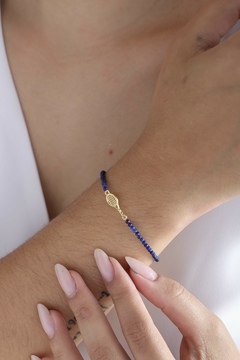 Pulseira de lápis lazuli naturais e raquete de tênis com cabo torcido em prata com banho de ouro ou ródio - Lily Silvestre - Joias personalizadas e exclusivas