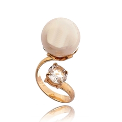 Anillo de perla blanca con cristal de cuarzo - comprar online