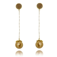 Image of Golden Pearl pendulum earrings with white druse