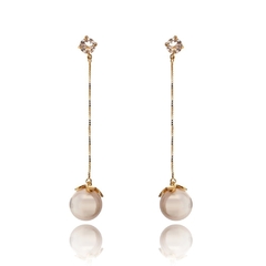 White Pearl pendulum earrings with quartz crystal