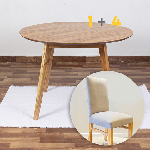 Juego de comedor Mesa Artus madera paraiso 120 cm+ 4 Sillas Milano tapizadas