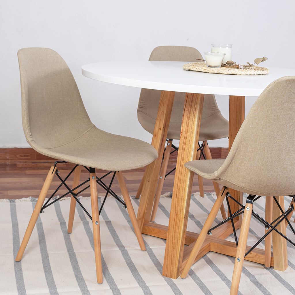 juego comedor mesa redonda nordica sillas eames tapizadas