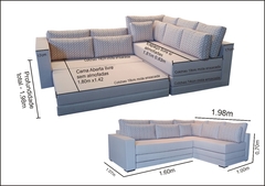 Sofá de Canto SFC_nu 09 com Mola Ensacada que se Transforma em Sofá Cama de Casal Resistente e Confortável em Aquablock Karsten - Casa Selu - Loja Da Fábrica