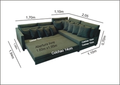 Sofá de Canto SFC_nu 06 que se Transforma em Sofá Cama de Casal Resistente e Confortável em Sarja - Casa Selu - Loja Da Fábrica