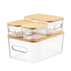 CAJA "ISABELLA" TRANSPARENTE "S" CON TAPA DE BAMBOO Y ASAS - Marian - Todo Organizado