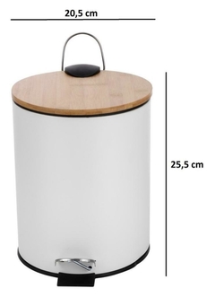 CESTO DE RESIDUOS "NORDICO" REDONDO BLANCO PARA BAÑO CON TAPA DE BAMBOO Y PEDAL 5L - comprar online