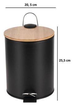 CESTO DE RESIDUOS "NORDICO" REDONDO NEGRO PARA BAÑO CON TAPA DE BAMBOO Y PEDAL 5L - Marian - Todo Organizado