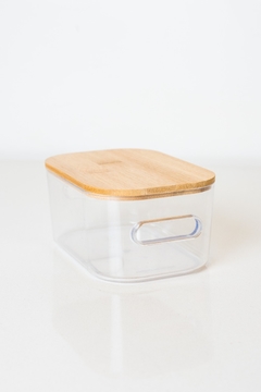 CAJA "ISABELLA" TRANSPARENTE "S" CON TAPA DE BAMBOO Y ASAS - comprar online