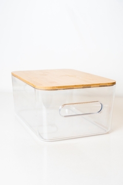 CAJA "ISABELLA" TRANSPARENTE "L" CON TAPA DE BAMBOO Y ASAS