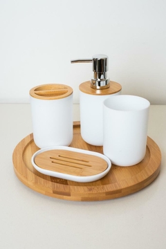 SET x4 BAÑO "NORDICO SQUARE" BLANCO CON BAMBOO - Marian - Todo Organizado