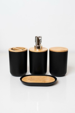 VASO NORDICO NEGRO PORTA CEPILLO CON TAPA DE BAMBO - comprar online