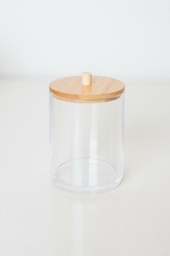 ORGANIZADOR "ISABELLA BEAUTY" PORTA HISOPOS "S" CON TAPA DE BAMBOO