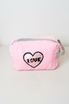 PORTA COSMETICOS "LOVE" ROSA CON CIERRE Y MANIJA