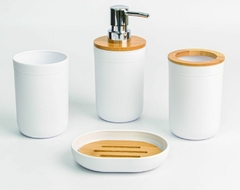 SET x4 NORDICO PARA BAÑO BLANCO CON BAMBOO REDONDO