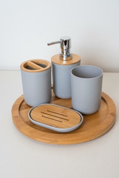 SET x5 PARA BAÑO NORDICO GRIS CON BAMBOO CON BANDEJA