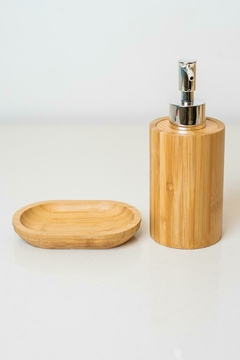 DISPENSER "VALSEN" CILINDRICO DE BAMBOO CON PLATEADO - tienda online