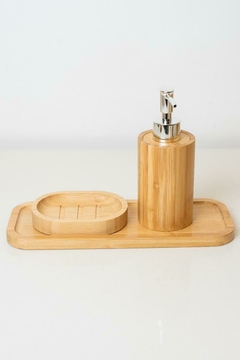 DISPENSER "VALSEN" CILINDRICO DE BAMBOO CON PLATEADO - Marian - Todo Organizado