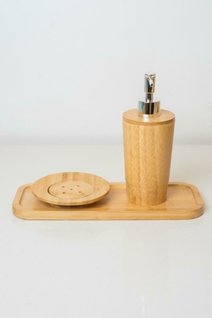 DISPENSER "VALSEN" CONICO DE BAMBOO CON PLATEADO - Marian - Todo Organizado