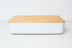 CAJA BLANCA "MALMO" LISA CON TAPA DE BAMBOO "L" - comprar online