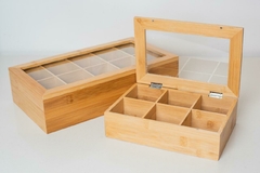 CAJA ORGANIZADORA DE SAQUITOS DE TE 10 DIVISIONES DE BAMBOO - tienda online