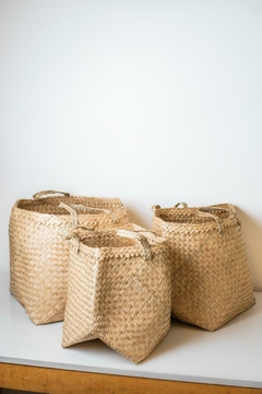 BOLSA / CANASTO "MARK" DE FIBRAS NATURALES "S" CON MANIJAS - comprar online