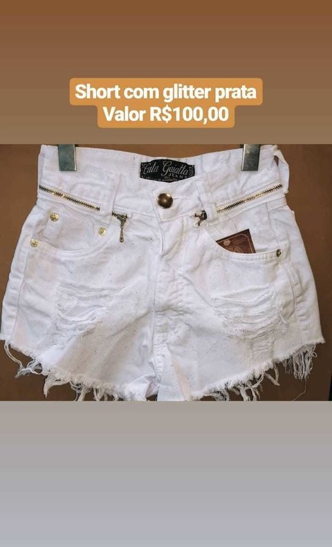 short branco com glitter Ref: 022155 - gatagaiattajeans