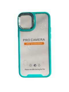 iPhone 12 = 12 Pro Funda Bumper Rigida Acrilica borde color Aqua