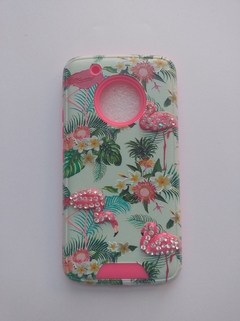 Moto G5 Plus Funda Reforzada diseños Flamingo Strass