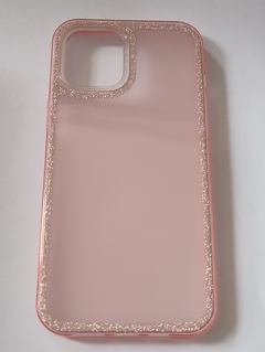 iPhone 12 Pro Max Funda tpu Silicona Diseños Borde Glitter Rosa