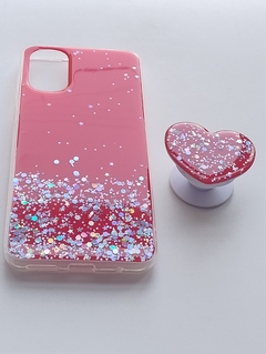 Moto G22 = E32 Funda diseños Glitter con soporte Pop Corazon Roja