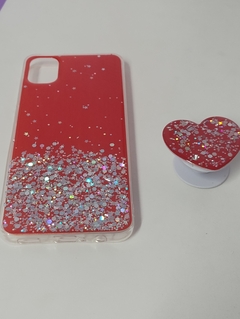 Sams A05 Funda rigida diseños Glitter con soporte Pop Corazon Roja