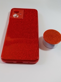 Moto G14 Funda diseños Glitter con soporte Pop Roja