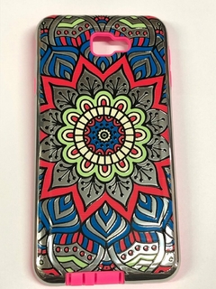 Sams J7 Prime Funda Reforzada diseños Brillos mandala fondo plateado