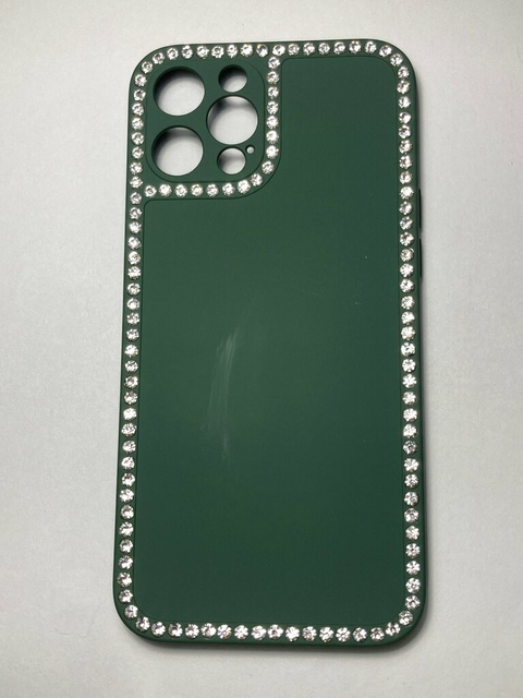 iPhone 12 Pro MAX funda silicona Diamantes Flexible con Felpa interior Verde Oscuro