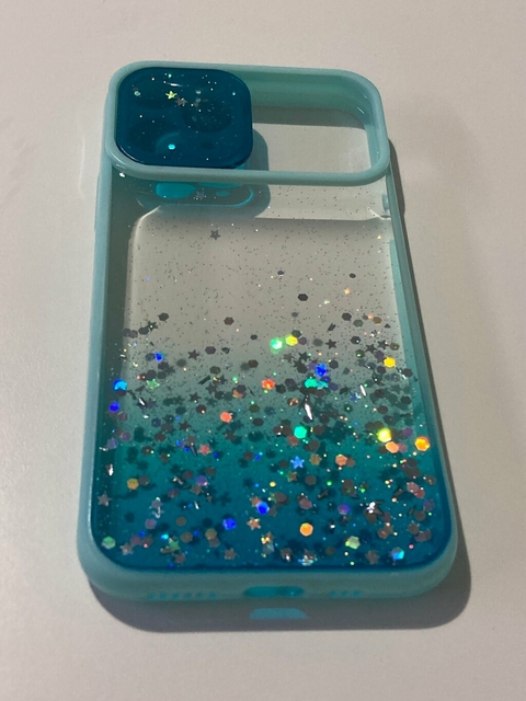 iPhone 11 Pro Funda Rigida glitter con tapa camara Aqua