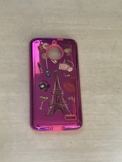 Moto E4 Funda reforzada diseños Paris fondo Violeta