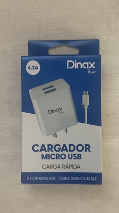 Cargador Micro USB pared 220v USB 4,2A salida USB + cable Micro USB v8 Dinax carga rapida