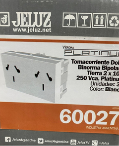Modulo Tomacorriente Doble Jeluz Platinum Blanco X 20u - comprar online