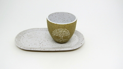 Conjunto copo e prato oval em ceramica - comprar online