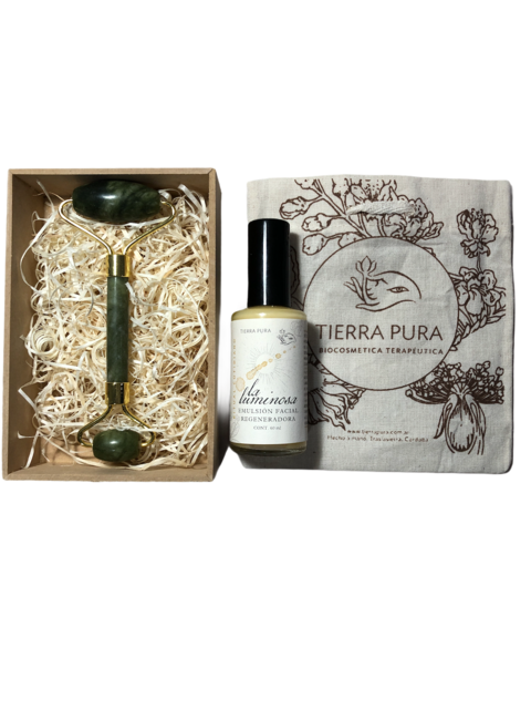 KIT CUIDADO FACIAL EMULSION LUMINOSA CON ROLLER JADE DOBLE