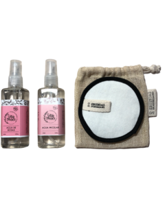 KIT DE LIMPIEZA FACIAL NATURAL AGUA DE ROSAS + AGUA MICELAR + DISCOS DESMAQUILLANTES