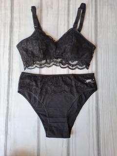 Conjunto Corpiño encaje Lisa Negro + Bombacha Lisa - tienda online