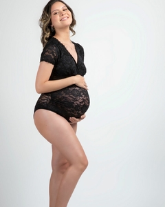 Body maternal ideal fotos de puntilla suave negro con mangas