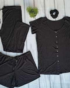 Pijama XL Vera 3 piezas Negro + Gomita de regalo - comprar online