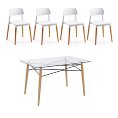 Mesa Eames Vidrio + 4 sillas Milan