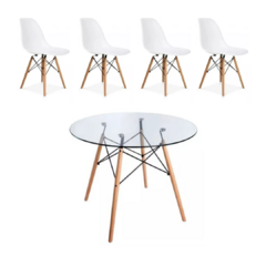 Mesa Eames de vidrio redonda + 4 sillas Eames