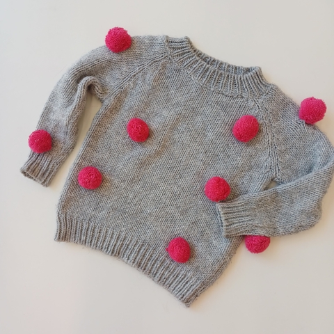 Sweater Zara T. 7 años gris lana pompón rosa