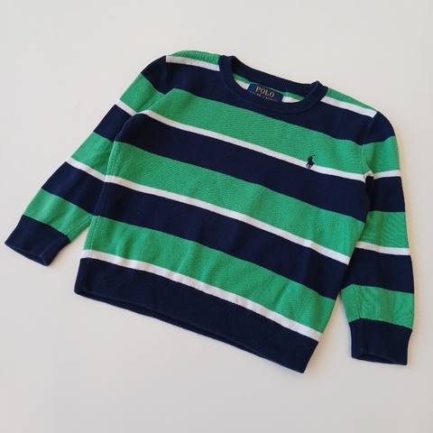 Sweater Polo T. 4 años verde azul hilo