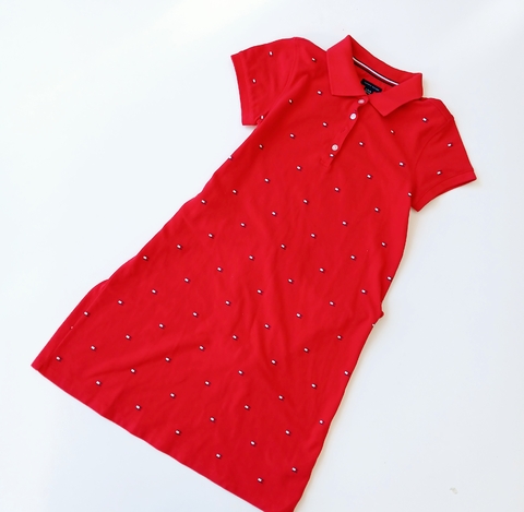 VESTIDO TOMMY HILFIGER T. 12- 14 AÑOS ROJO APLIQUES PIQUE